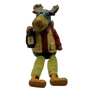 7" Rustic Moose Shelf Sitter Figurine Lantern Cabin Lodge Decor Dangly Legs